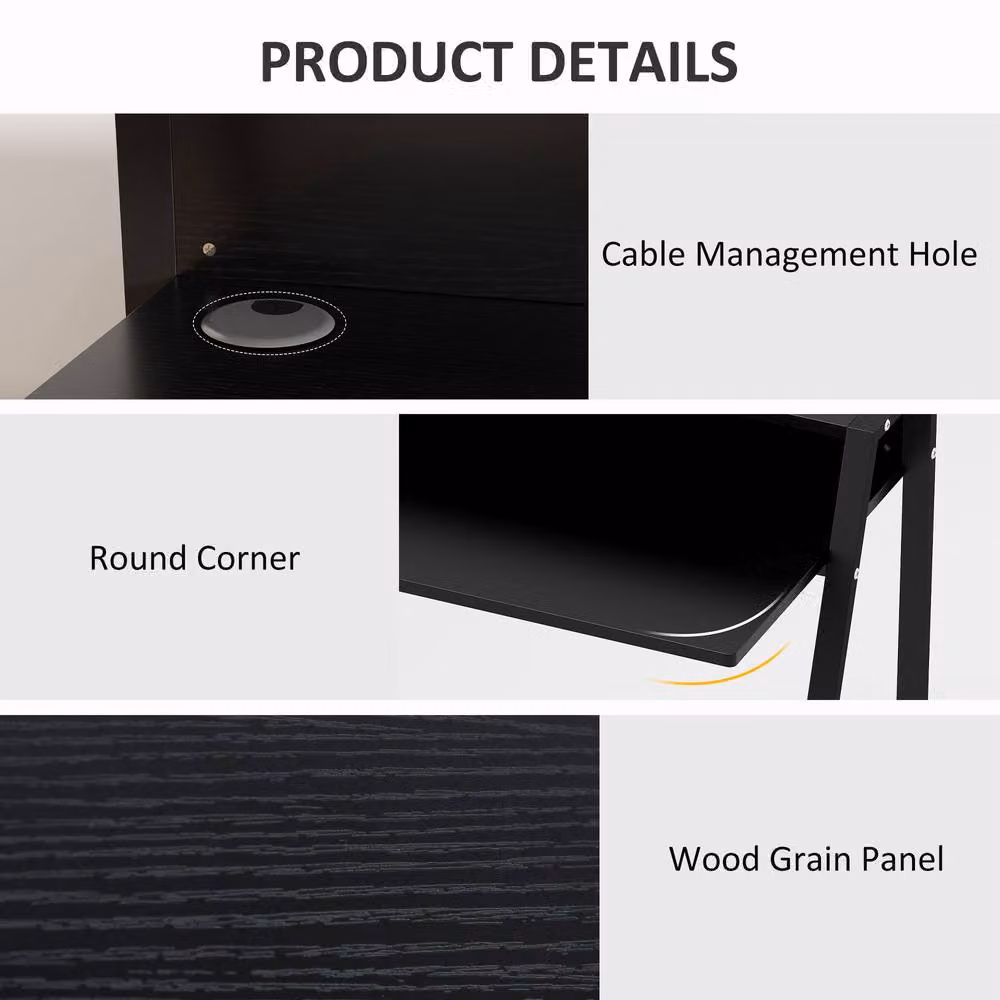 Rolipo Black Writing Desk with Storage Shelf W: 84 cm, D: 45 cm – 8