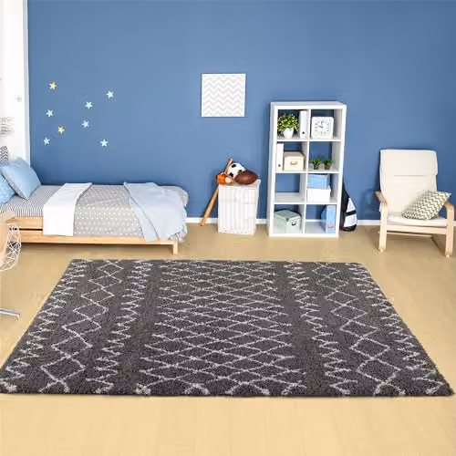 THE RUGS Moroccan Design Shaggy Rug in Grey and White, W/D/H: 150 x 80 x 1 cm – 3