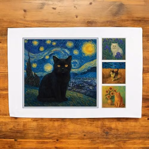 Purely Home Van Gogh Cats Cotton Kitchen Tea Towel, Multicolour, W: 67 cm, H: 45 cm – 2