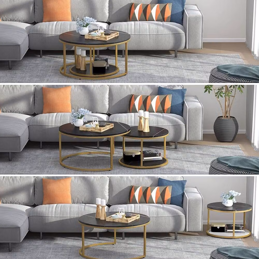 Havendro Set of 2 Round Nesting Coffee Tables in Black and Gold – 3