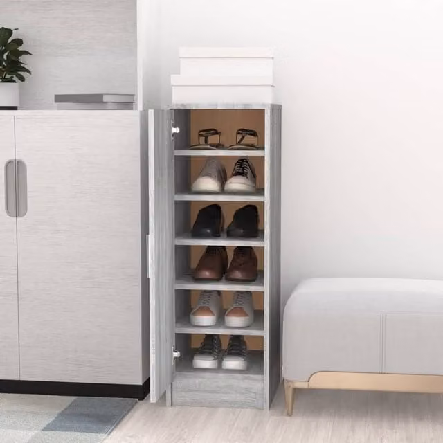 Berkfield Home Grey Modern Wall Mounted Shoe Cabinet with Hinged Doors W/D/H: 32 x 35 x 92 cm