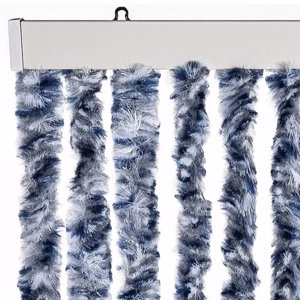 Berkfield Home Striped Chenille Insect Curtain in Blue, White and Silver, W/H: 100 x 220 cm – 3