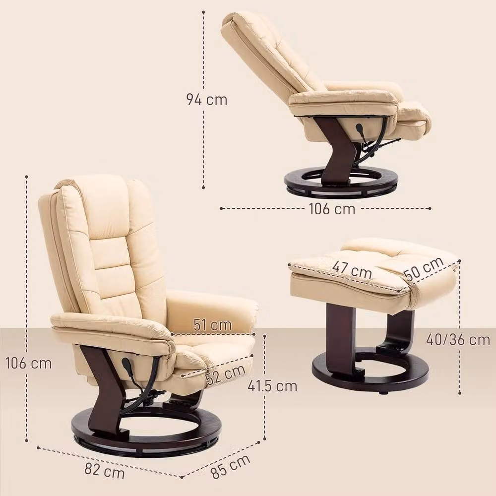 FORGEVIO Modern Beige PU Leather Swivel Lounge Chair with Ottoman – 3