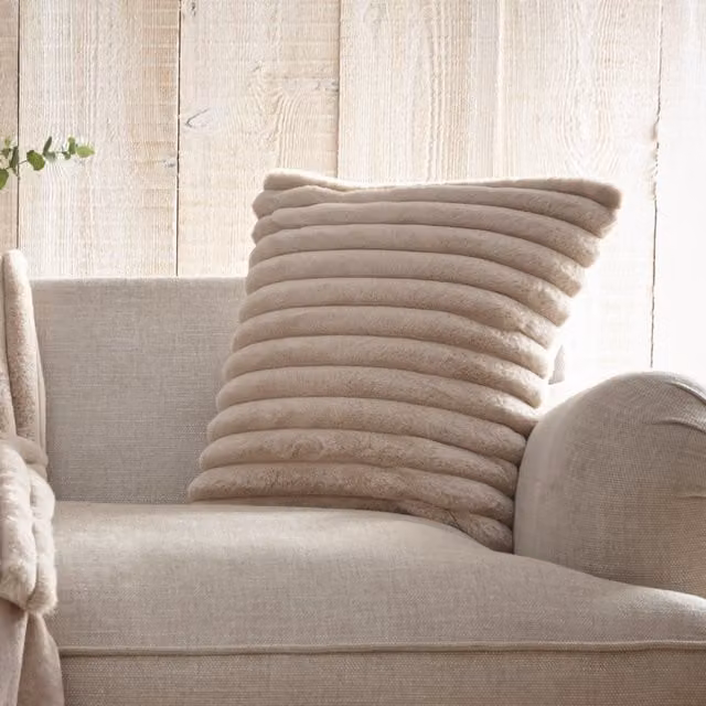 Appletree Morritz Faux Fur Filled Square Cushion in Beige, W/D/H: 43 x 43 x 43 cm – 1