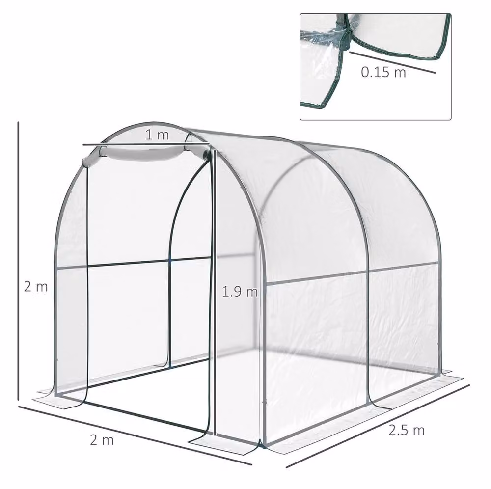 STILVORA Walk-In Greenhouse with Roll-Up Door, Transparent, W: 250 cm, D: 200 cm, H: 200 cm – 2