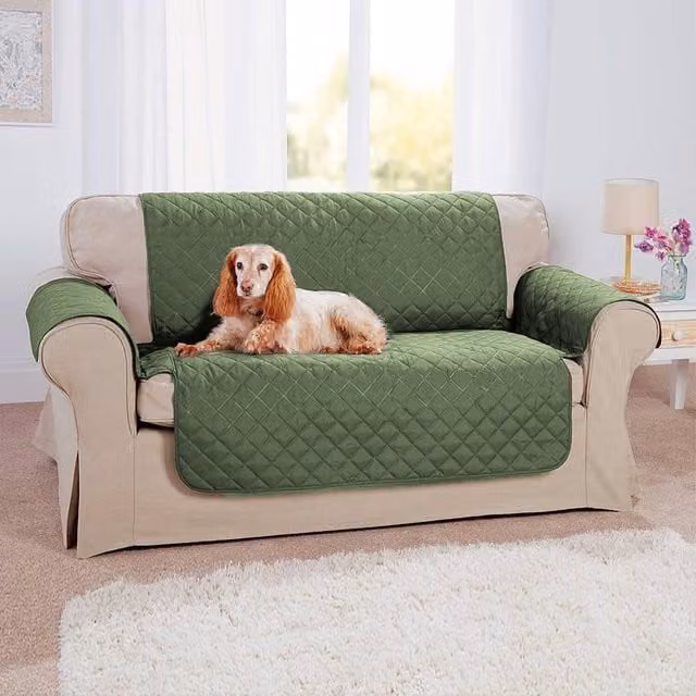 Coopers of Stortford Quilted 3 Seater Sofa Cover, Reversible and Water Repellent, Green, W: 279 cm, D: 190.5 cm