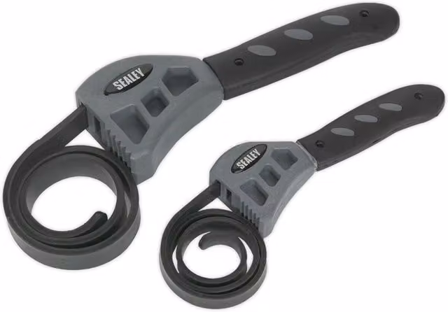 Loops 2 Piece Adjustable Strap Wrench Set with Soft Grip Handles in Black and Multicolour
