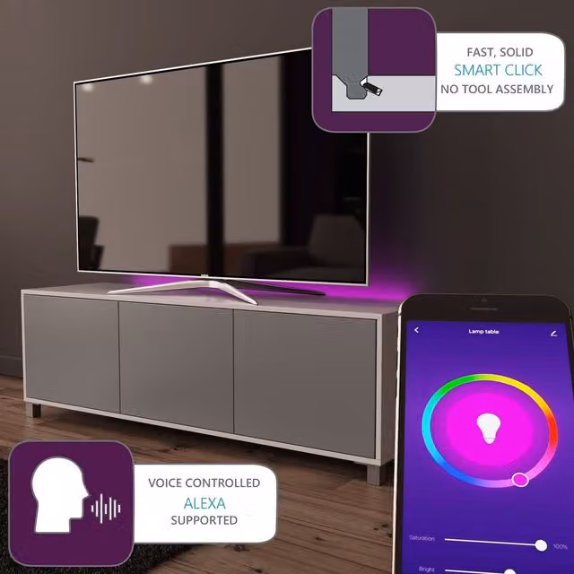 Frank Olsen Modern Matt Smart TV Unit with Intelligent Eye Remote and Mood Lighting in White and Grey