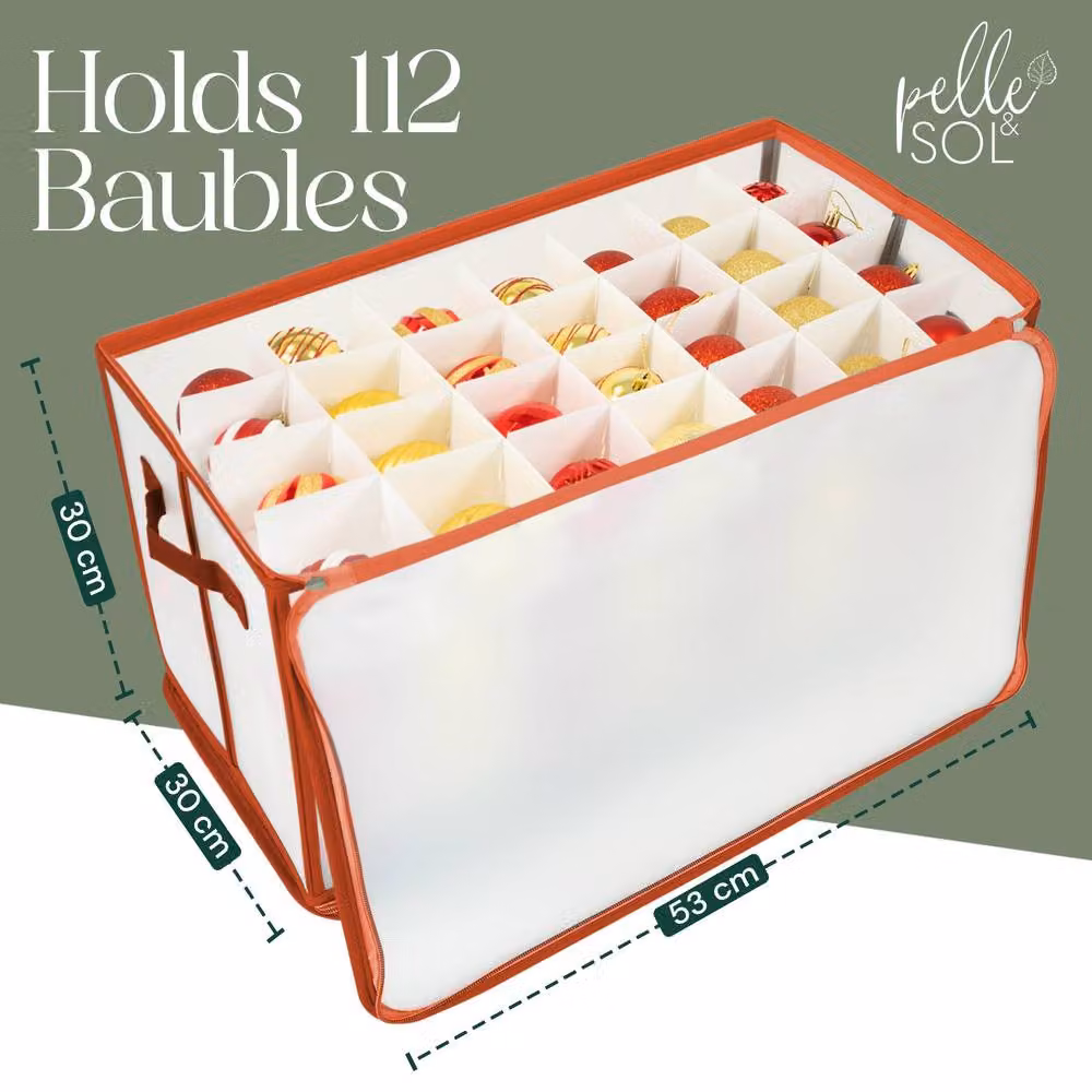 Pelle & Sol Christmas Bauble Storage Box with Dividers for 112 Ornaments, Red – 3