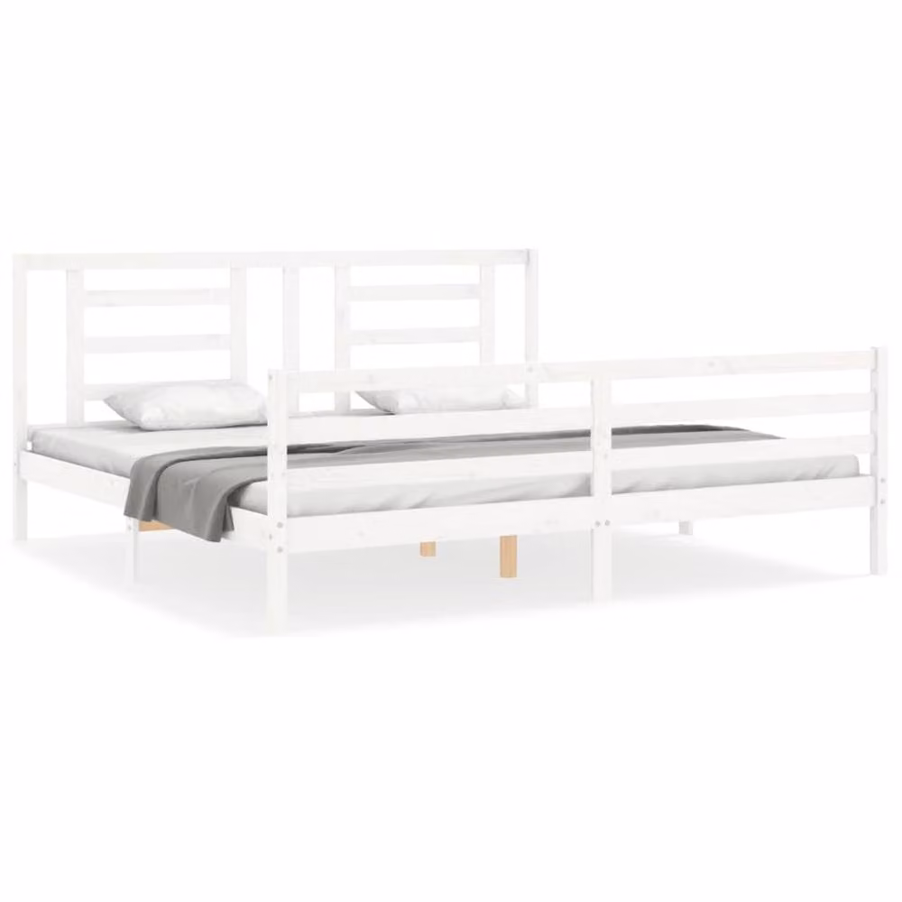 Berkfield Home Beautiful Solid Wood Bed Frame with Headboard in White, Super King Size – 2