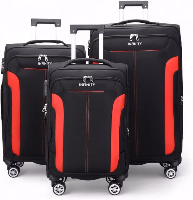 Infinity Leather Expandable Soft Shell Suitcase and Carry On Cabin Bag Set, Black – 1