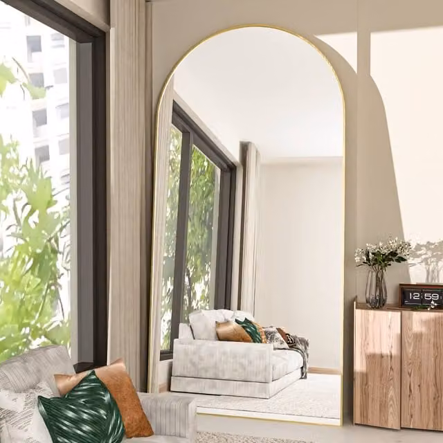 CASSILANDO Arched Full Length Mirror in Gold with HD Shatterproof Glass, H 165 x W 60 x D 1.4 cm