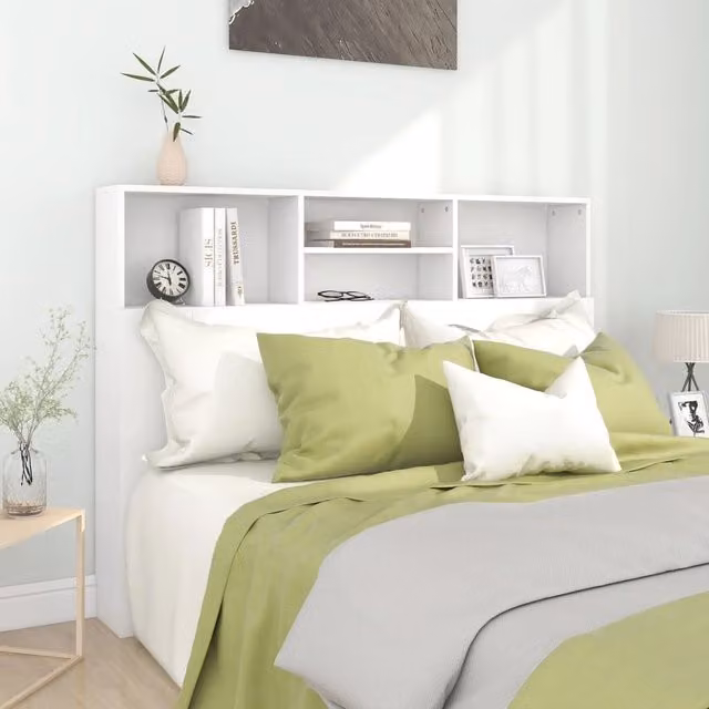 Berkfield Home White Modern Headboard Cabinet with Side Compartments, W: 140 cm, D: 19 cm, H: 103.5 cm