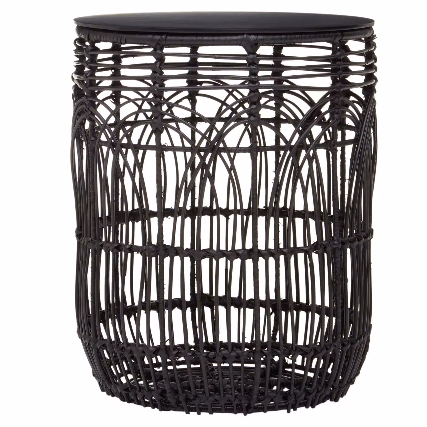 Orsina Round Black Rattan Industrial Side Table – 2