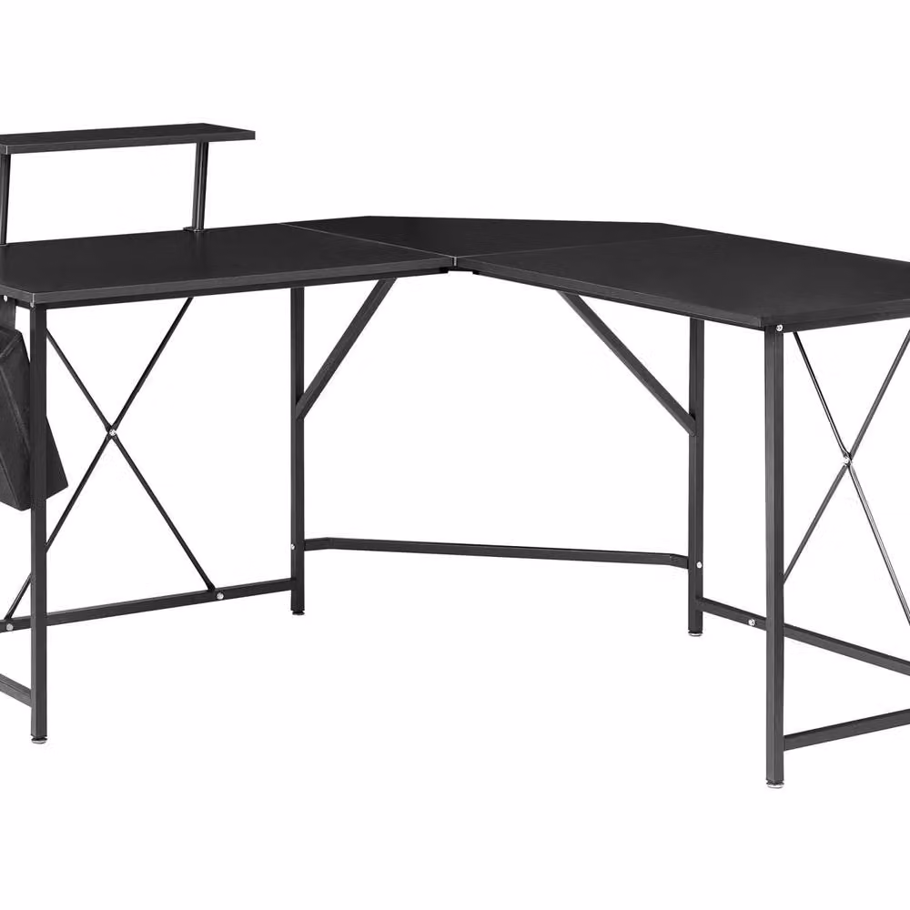 Wyld and Coco L-Shaped Corner Desk with Raised Monitor Stand in Black – 2