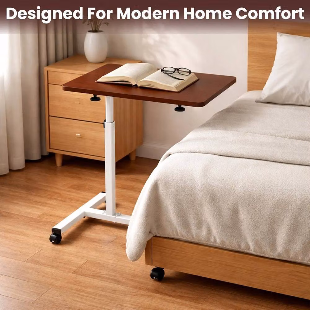 FORGEVIO Height Adjustable Laptop Desk with Brown MDF Laminate Top and White Metal Frame – 4