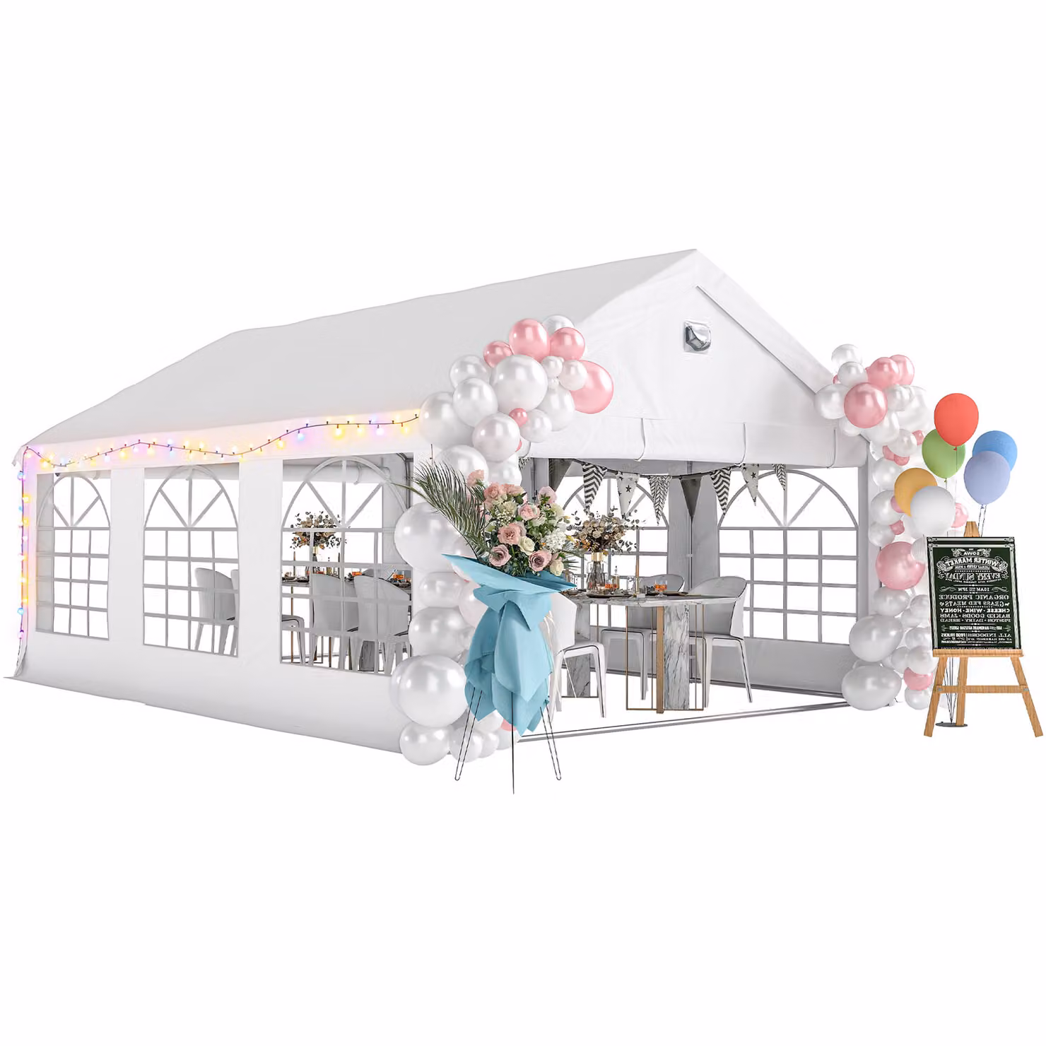Outsunny White Party Tent with Windows and Gable Roof, W: 6 m, D: 4 m – 2