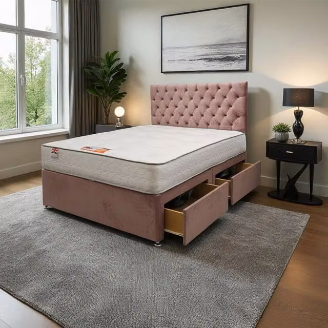 Knight Sleep Athens Plush Bed Set with Mattress and Headboard, Pink, W/D/H: 140 x 200 x 60.96 cm