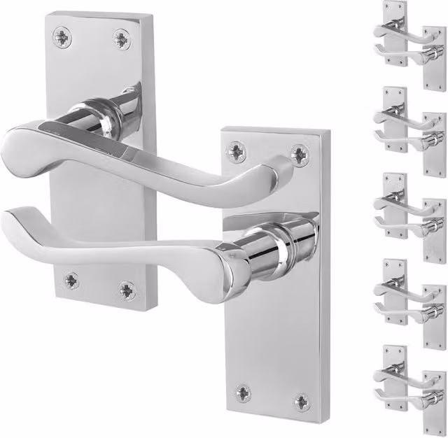 AFIT Chrome Scroll Victorian Internal Door Handles with Backplate, 6 Pairs, Silver, W: 15.0 cm x H: 15.0 cm – 1