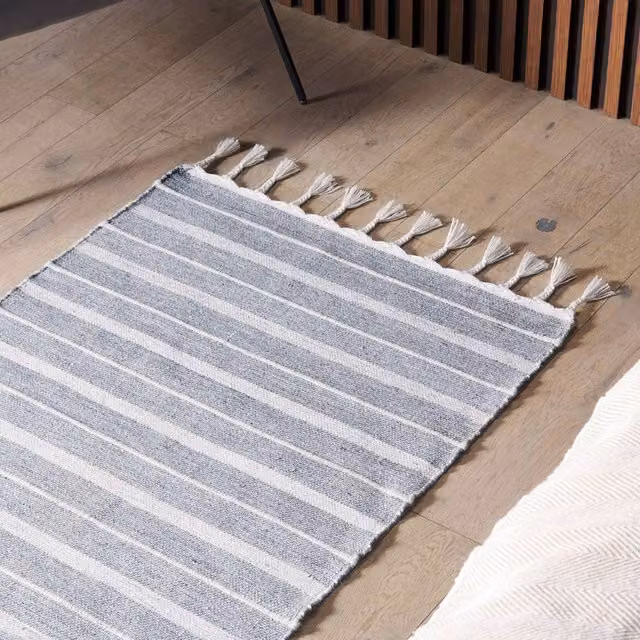 Wyld and Coco Grey Striped Woven Area Rug, W/D: 80 x 150 cm