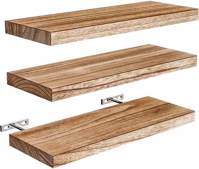 SPETLEK Set of 3 Natural Brown Wooden Floating Wall Mounted Shelves – 1