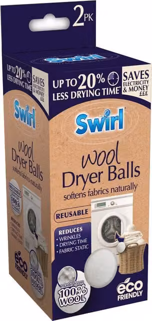 Swirl White Wool Fabric Softening Tumble Dryer Balls, 2 Pack – 1