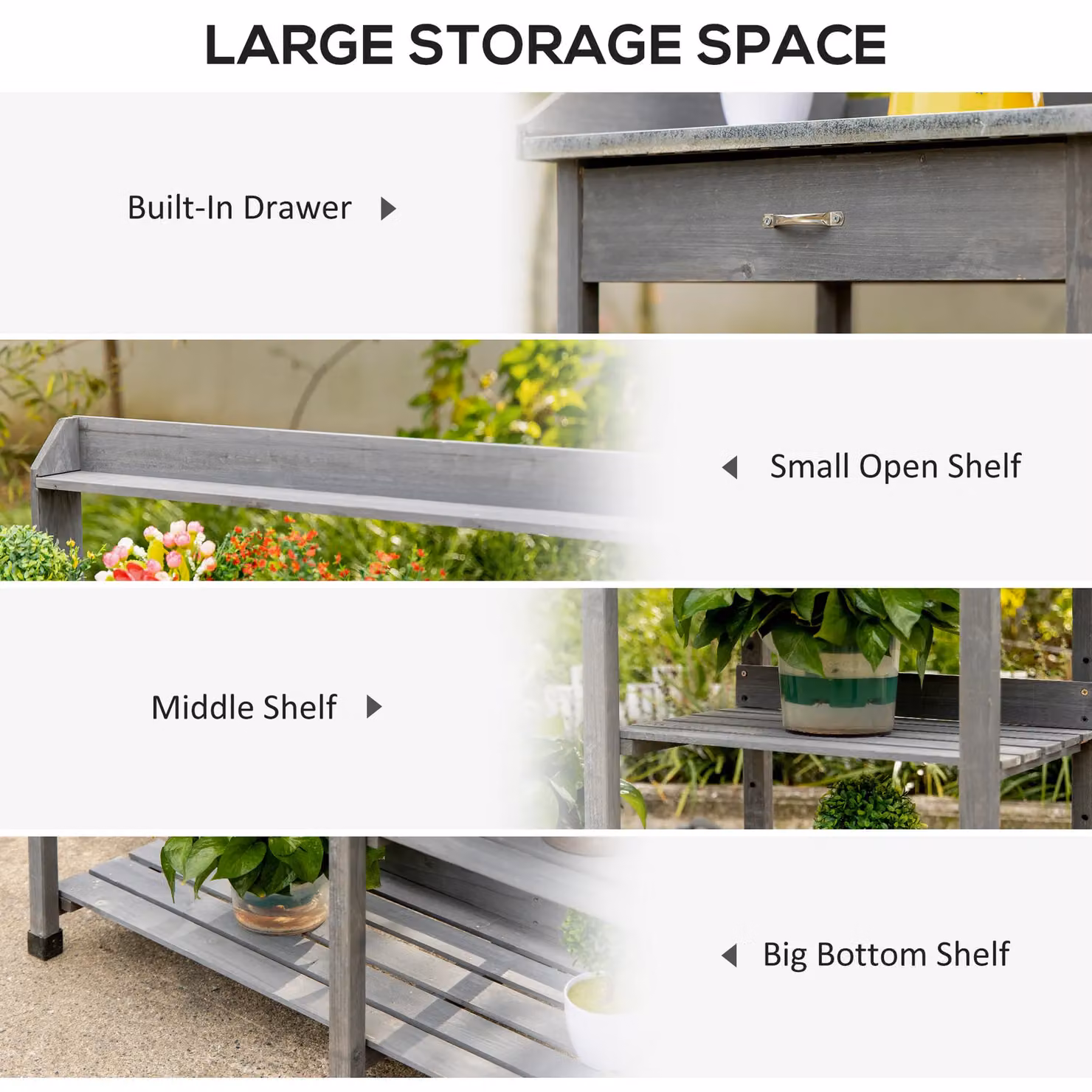OUTSUNNY Garden Potting Table Workstation with Metal Tabletop and Shelves in Grey, W/D/H: 121.0 x 115.0 x 0 cm – 4