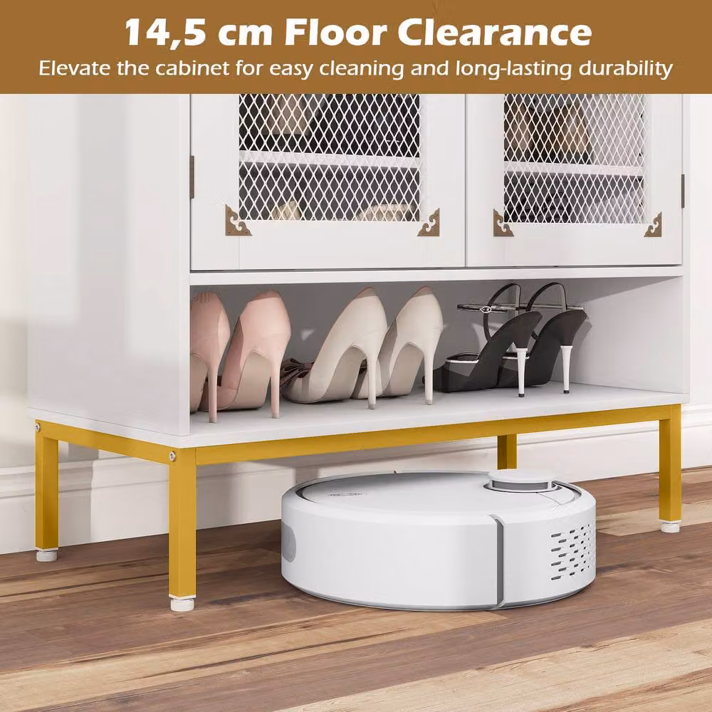 Costway Modern 5-Tier Wooden Shoe Cabinet with Glass Doors in White – 5
