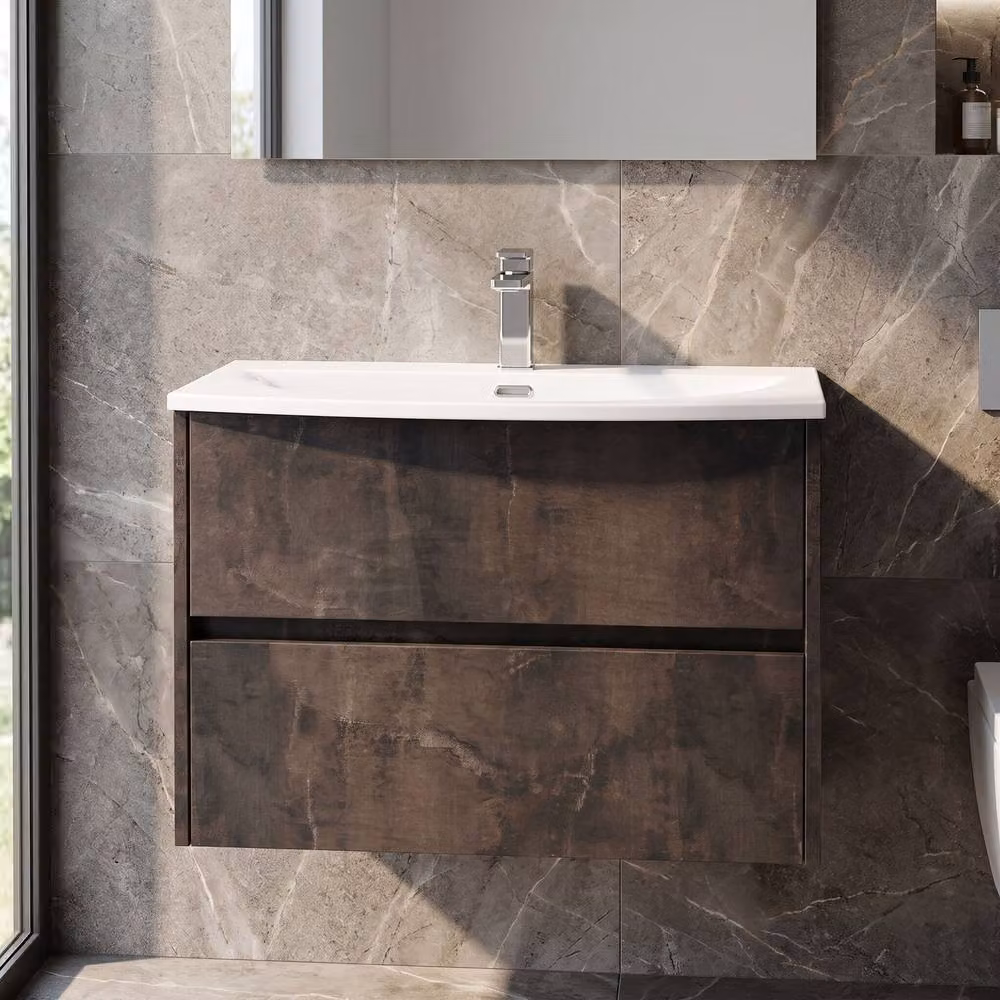 Balterley Chartley Contemporary 2 Drawer Wall Hung Vanity Basin Unit, Grey, Width: 80 cm – 3