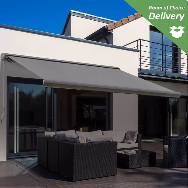 Outsunny Electric Motorised Awning with Cassette Case in Grey, W: 300 cm, D: 250 cm