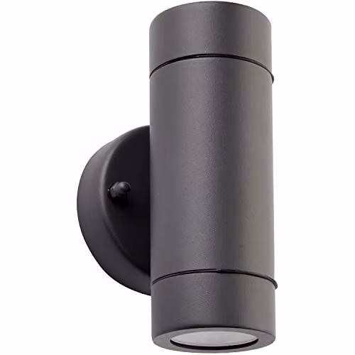 Loops Up & Down Twin Outdoor Wall Light, Anthracite Grey Stainless Steel and Transparent Glass, IP44, Dimmable, GU10