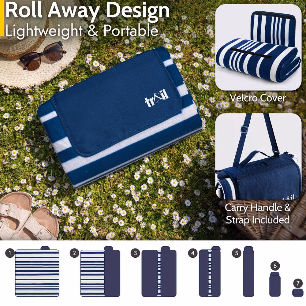 Trail Outdoor Leisure Waterproof Fleece Picnic Rug in Maritime Blue – 3