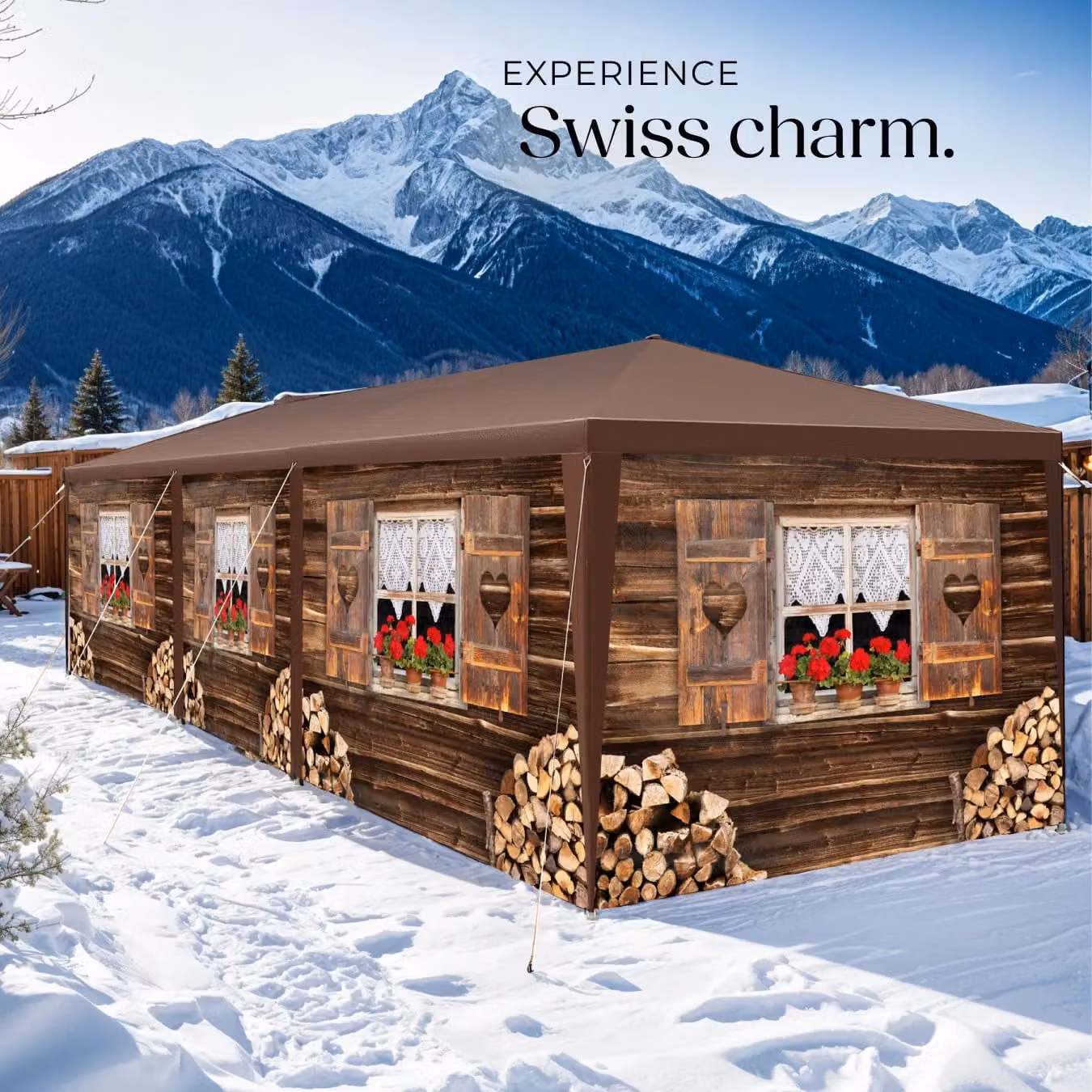 tectake Alpine Gazebo in Brown with Removable Side Panels and Windows, W/D/H: 900 x 300 x 250 cm – 6