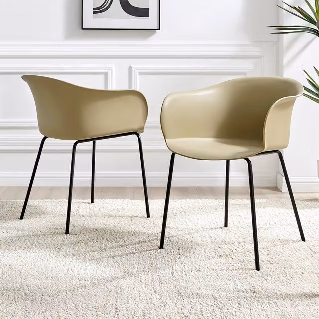 FurnitureboxUK Set of 2 Harper Dining Chairs in Taupe with Black Legs