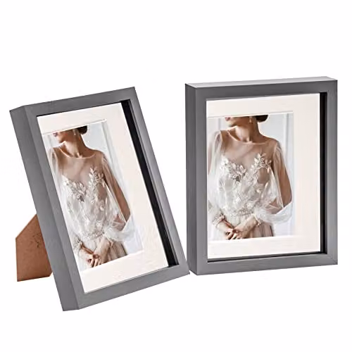 Nicola Spring Modern Rectangular 3D Shadow Box Photo Frame in Grey, Pack of 2