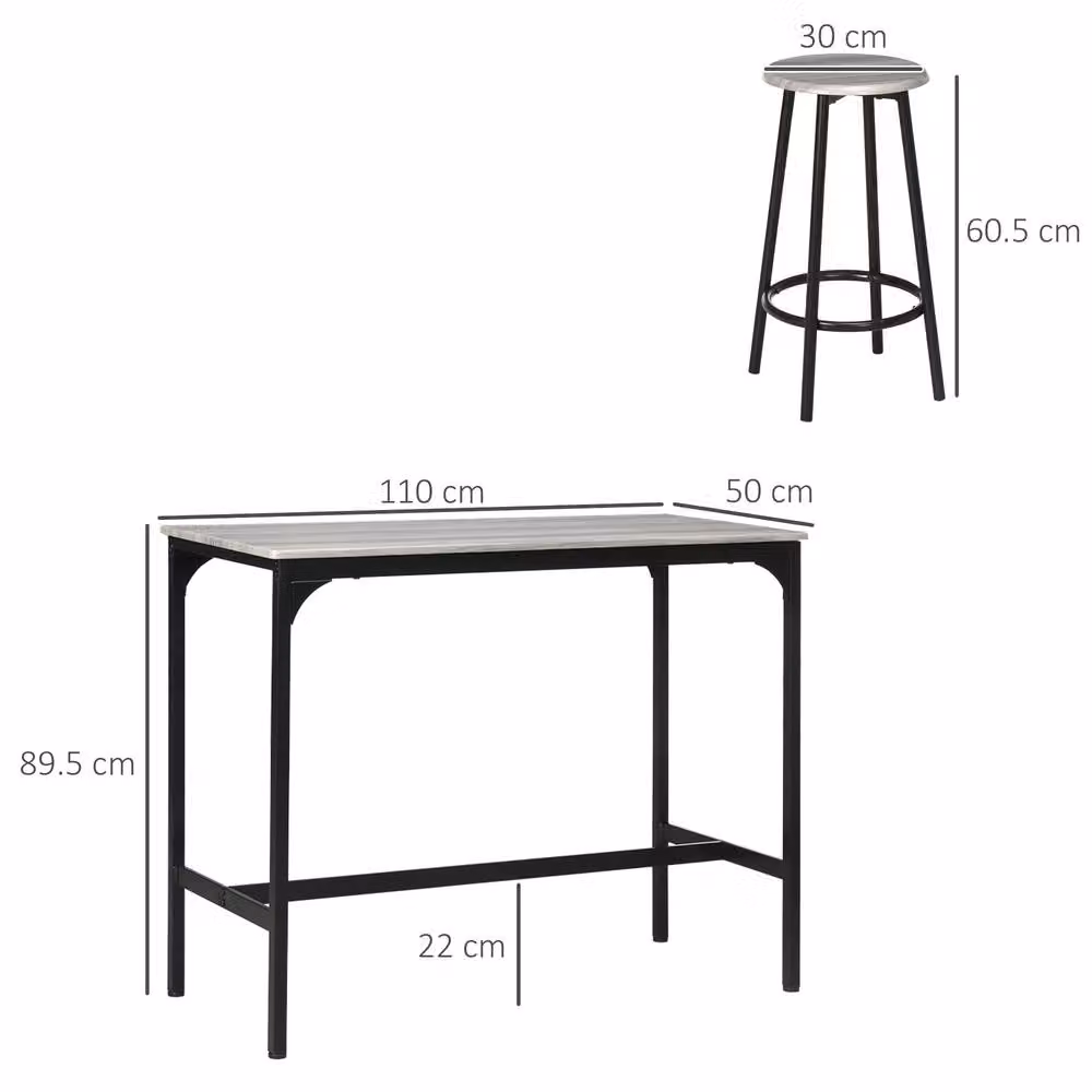 STILVORA Bar Table and 4 Stools Set in Grey and Black with Wood and MDF Structure – 4