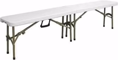 netfurniture Restine Folding Bench with White Polyethylene Top and Powder Coated Steel Frame