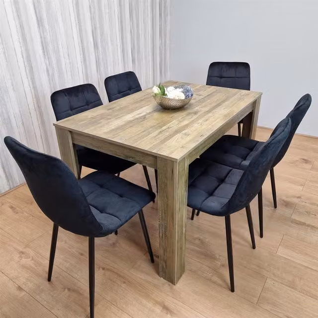 Kosy Koala Rustic MDF Dining Table and 6 Chairs Set in Black