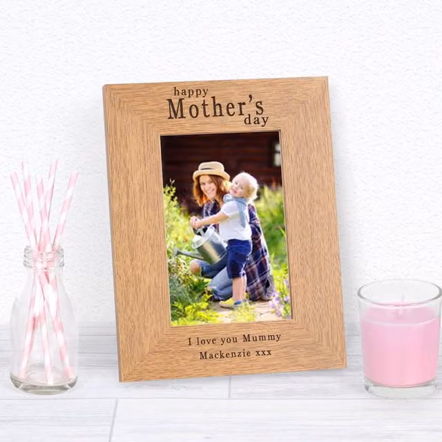 Uniqueful Personalised Happy Mothers Day Wood Picture Frame, Brown, W/H: 15 x 10 cm