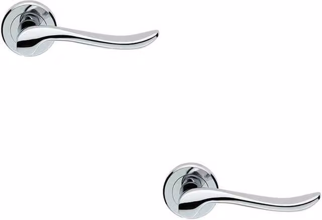 Loops 2x Pair Scroll Shaped Lever Handles on Round Rose with Concealed Fix, Polished Chrome