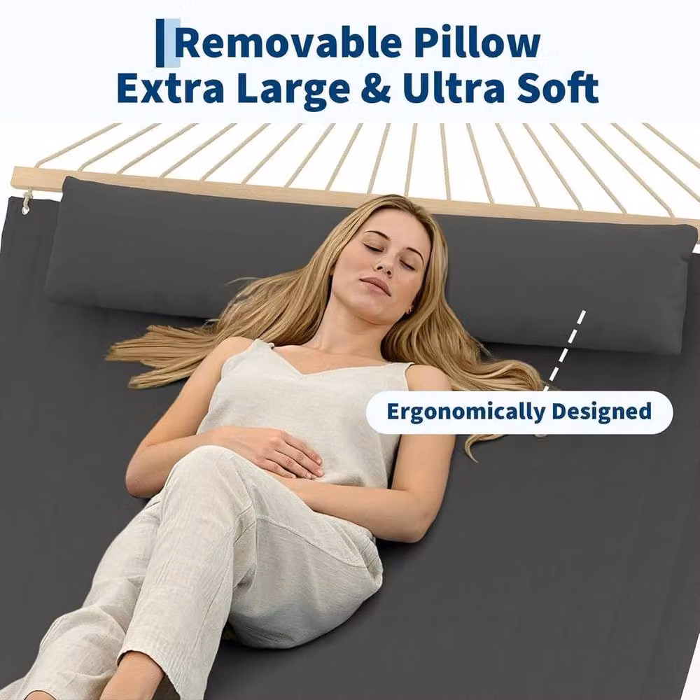 KORVIXA 2 Person Hardwood Spreader Bar Hammock in Black with Cushions, W/D/H: 100 x 100 x 100 cm – 2