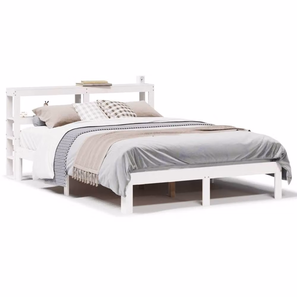 Berkfield Home Small Double Bed Frame with Headboard and Side Compartments in White Rustic Pine, W/D/H: 120 x 190 cm – 2