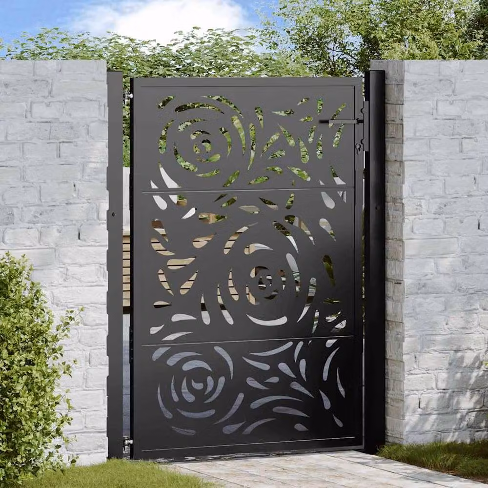Berkfield Home Black Steel Flame Design Garden Gate W: 105 cm, H: 130 cm – 2