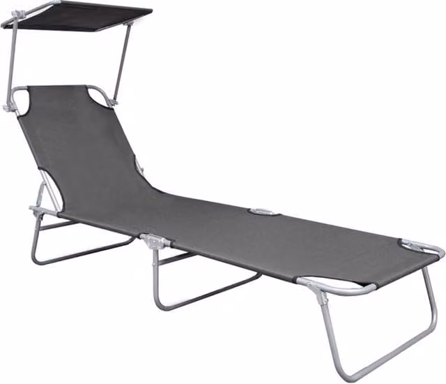 Berkfield Home Folding Sun Lounger with Canopy in Grey Powder Coated Aluminium