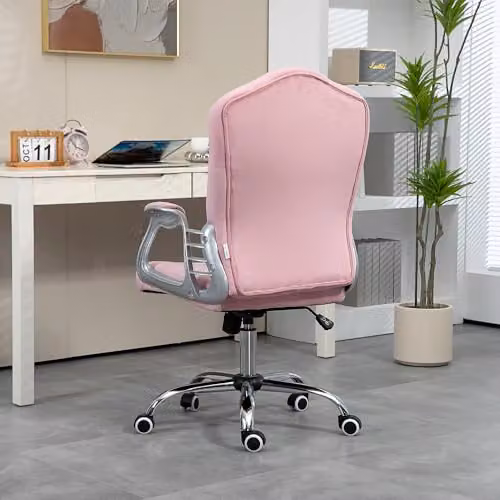 Vinsetto Pink Velvet Home Office Task Chair with Armrests and Swivel Castors – 3
