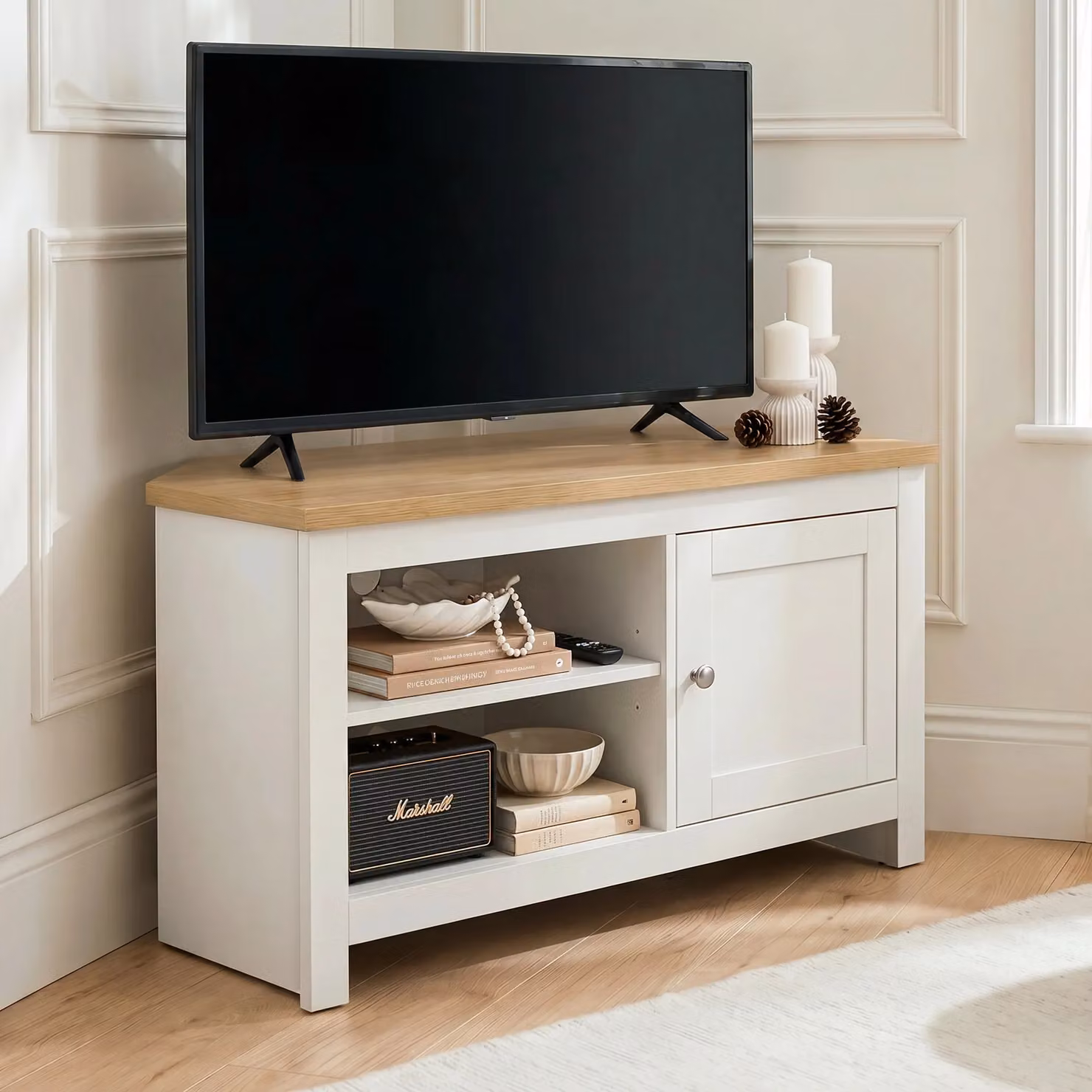 DHS Modern White Matt MDF Corner TV Unit with Storage W/D/H: 95 x 45 x 52 cm