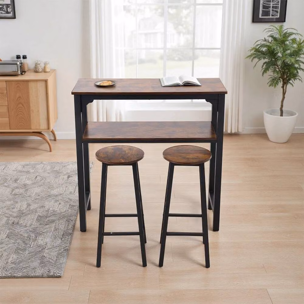 EONLION Industrial Bar Table and Chairs Set in Brown, Width: 100 cm – 3
