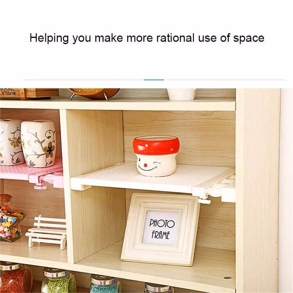 NESTLUNE 4 Piece Extendable Plastic Closet Cupboard Storage Shelf Inserts in White, W: 100 cm, D: 15 cm, H: 15 cm – 4