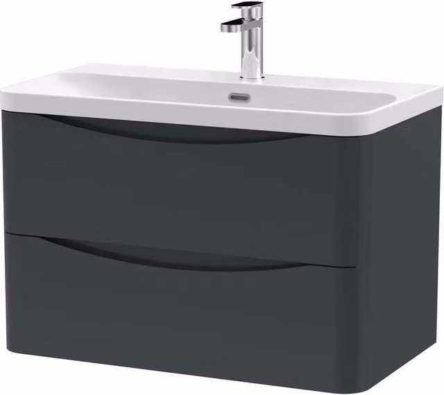 Balterley Modern Wall Hung 2 Drawer Bathroom Vanity with Ceramic Basin, Dark Grey, Width: 80 cm