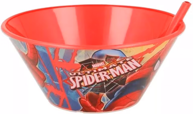 Spiderman Sippy Bowl with Straw, 500ml, Multicolour